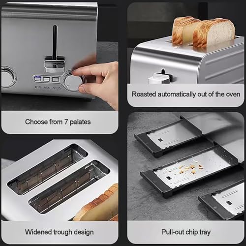Smart Stainless Steel Toaster 🍞 | 2-6 Slice, Extra Wide Slots | Defrost & Reheat | Home & Commercial