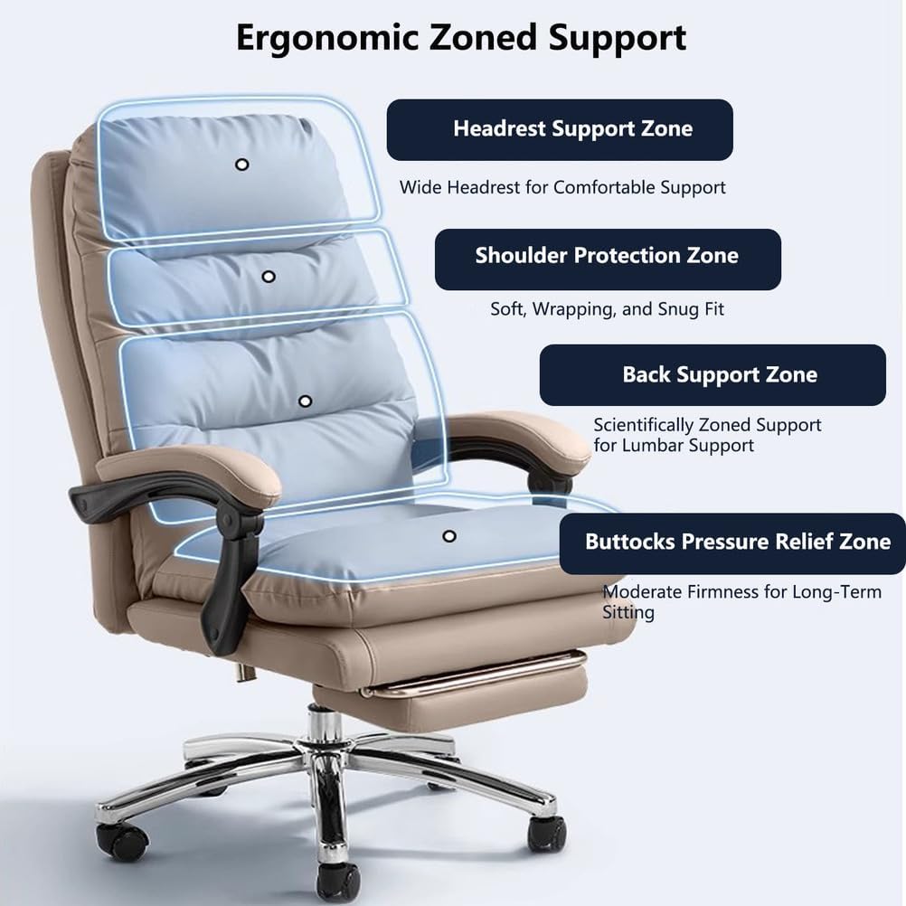 Executive Ergonomic High-Back Office Chair – Reclining, Adjustable, Retractable Footrest 🪑✨