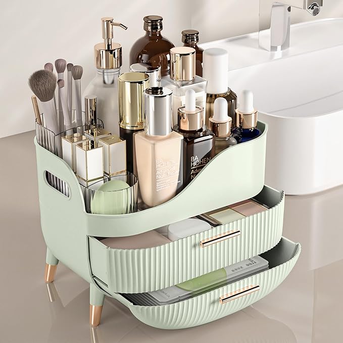 Deluxe Skincare & Makeup Organizer 🪞✨ Clear Multi-Compartment Countertop Storage – Perfect for Cosmetics, Jewelry & Home Essentials