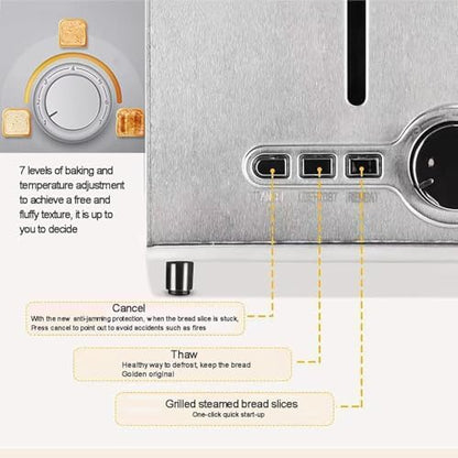 Smart Stainless Steel Toaster 🍞 | 2-6 Slice, Extra Wide Slots | Defrost & Reheat | Home & Commercial