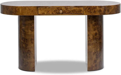 Elegant 55.5" Single Drawer Oval Computer Desk – Dark Brown Burl Wood, Minimalist Home Office Desk 🖥️✨