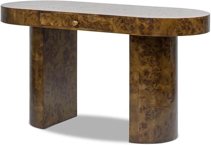 Elegant 55.5" Single Drawer Oval Computer Desk – Dark Brown Burl Wood, Minimalist Home Office Desk 🖥️✨