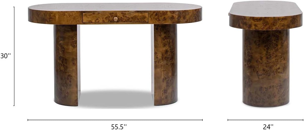 Elegant 55.5" Single Drawer Oval Computer Desk – Dark Brown Burl Wood, Minimalist Home Office Desk 🖥️✨