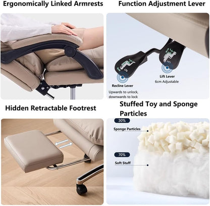 Executive Ergonomic High-Back Office Chair – Reclining, Adjustable, Retractable Footrest 🪑✨
