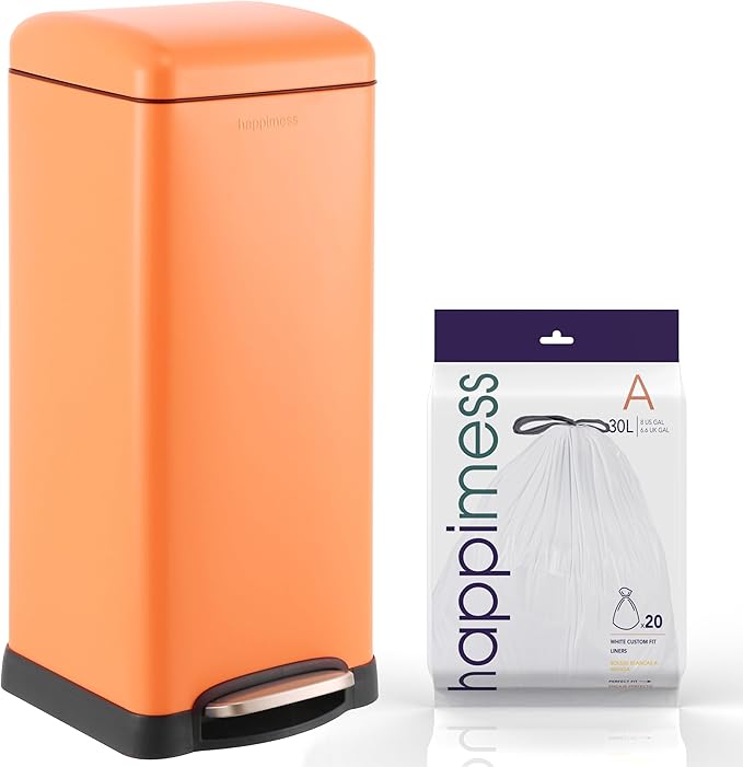 Retro 8-Gallon Step Trash Can 🗑️ | Fingerprint Resistant, Modern Minimalist Design for Home & Office 🌸
