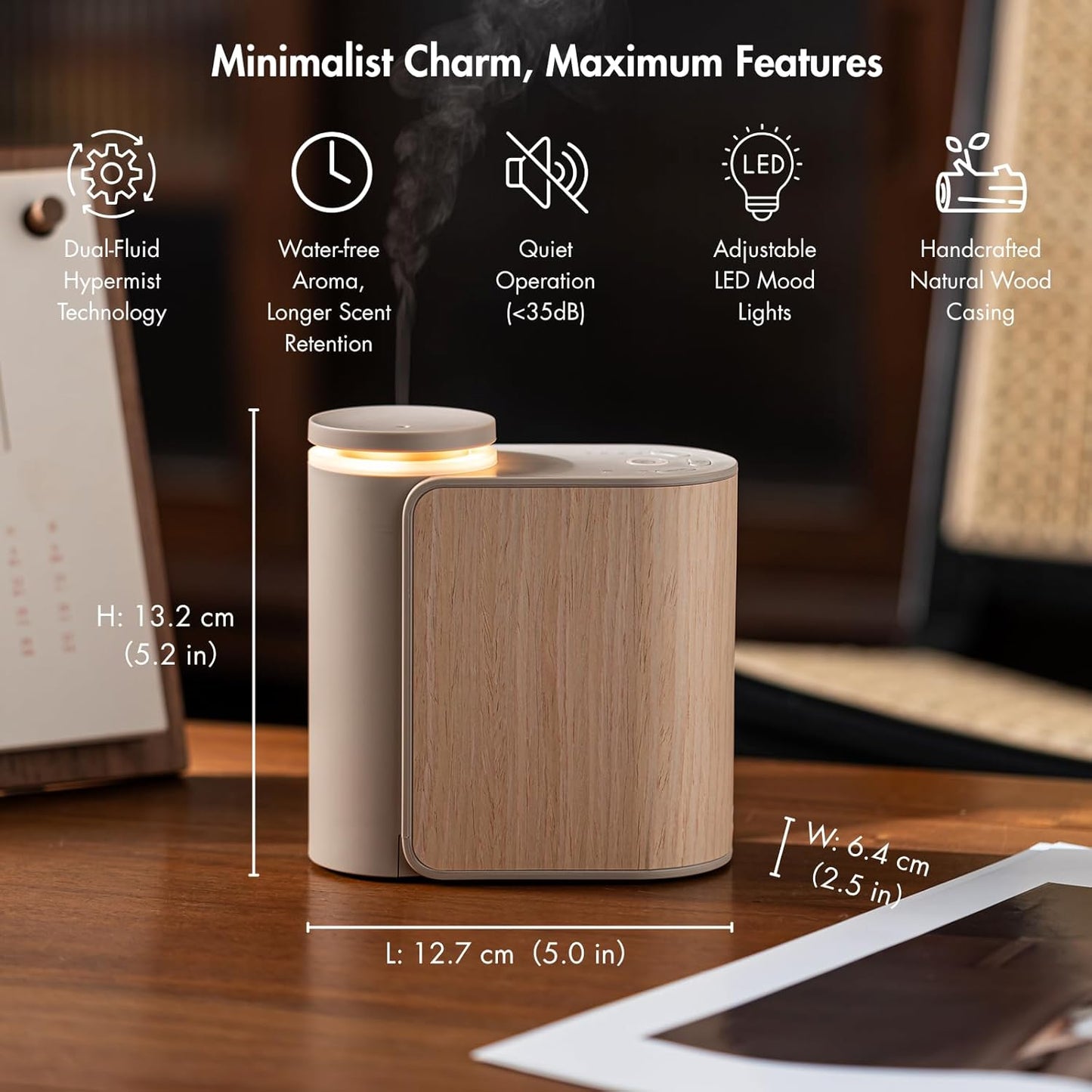 Waterless Ultrasonic Essential Oil Diffuser 🌿 | Smart Aromatherapy, Whisper-Quiet, Color-Changing LED, Home & Office Relaxation 💧✨