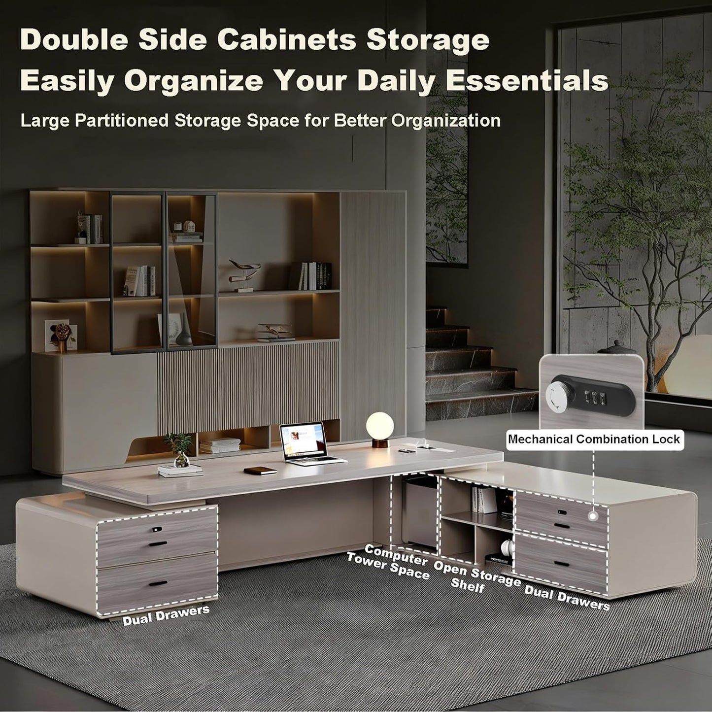 Executive Combination Cabinet & Desktop Workstation – Home Office Organization Made Easy 🖥️✨
